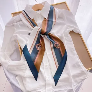 Chic women long silk scarf elegant diagonal neckerchief stylish striped horse print accessory
