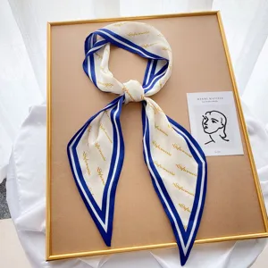 Stylish long silk scarf women elegant narrow fashion ribbon neckerchief for spring