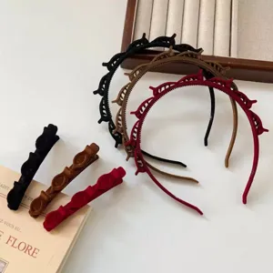 Velvet double layer headbands and hair clips set in black brown and red chic hair accessories