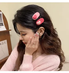 Jolies pinces à cheveux cœur rose mignon côté pince bec de canard accessoires pour femmes