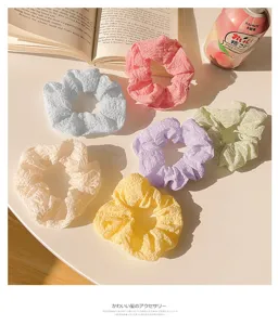 Pastel scrunchies hair ties for women, cute puff fabric hair scrunchy for daily styling details.