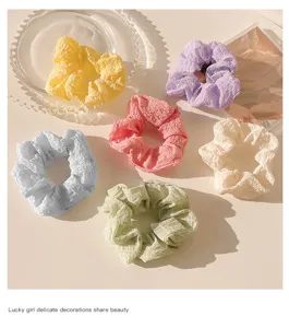 Colorful crinkled fabric hair scrunchies set macaron pastel hair ties for women