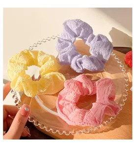 Colorful puffy scrunchies set 3pcs soft chiffon hair ties for women daily styling cute hair accessories