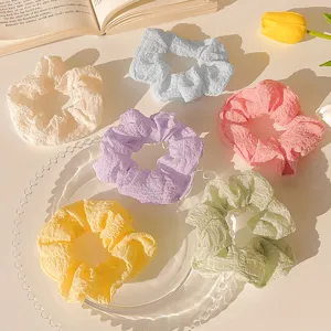Colorful pleated hair scrunchies set sweet style ponytail holder cute hair accessories