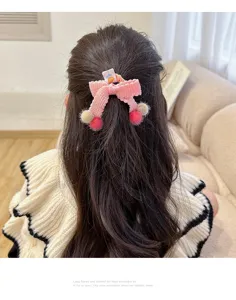 Lindo cordón de pelo con lazo de punto rosa para niños, accesorio de coleta con pompón dulce