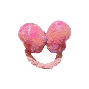 Coletero de lazo con lentejuelas rosa para ninos, banda elastica brillante para el cabello.