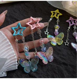 Y2K dopamine sweet cool star hairpin iridescent butterfly beaded fringe side clip