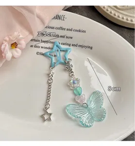 Y2K dopamine star butterfly hair clip with beaded tassel, chic aesthetic side clip.