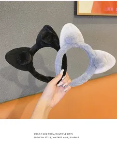 Plush cute cat ear headband detail, soft fuzzy winter hair hoop for women and girls daily wear.