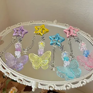 Plastic Y2K Sweet Cool Hair Clip Star Butterfly Beaded Tassel Side Clip Laser Hair Accessories For Women Daily Party