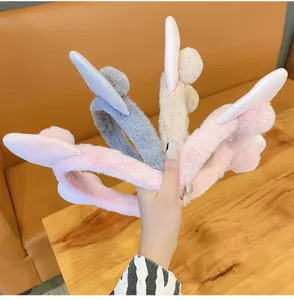 Cute plush cat ear headband soft fuzzy winter hair hoop for washing face daily wear detail