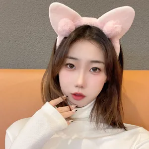 Cute plush cat ear headband for women, soft furry hair hoop for daily wear and washing face.