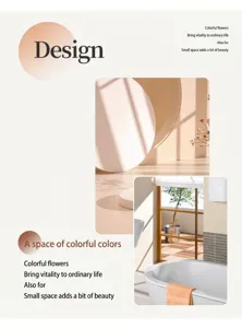 Banner de diseño de interiores estético que muestra colores vivos y un espacio de vida acogedor.