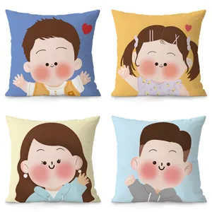 Nordic Minimalist Cartoon Family Print Throw Pillow Cover Soft Velvet Cushion Cover For Sofa Living Room Home Decor