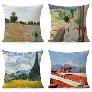 French Vintage Oil Painting Velvet Throw Pillow Cover Modern Minimalist Artistic Cushion Cover For Sofa Living Room