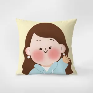 Nordic minimalist cute cartoon girl cushion cover soft velvet pillowcase for sofa decor