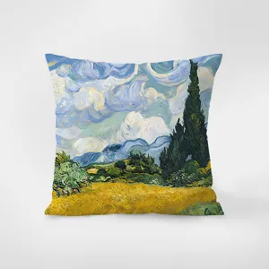 Artistic oil painting throw pillow cover detail, classic vintage style square cushion case.