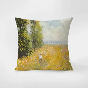 French retro oil painting velvet throw pillow, modern minimalist art sofa cushion cover.