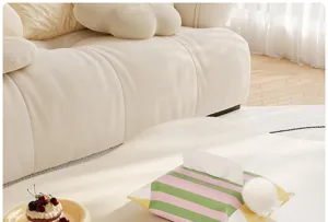 Copertura per scatola di fazzoletti a righe stile coreano con pompon per salotto.