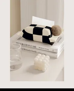 Black and white French style fabric tissue box cover for home living room car decor.