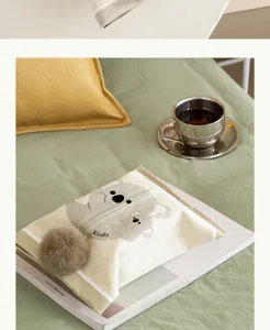 Fabric tissue box cover cute koala design with plush ball home office car decorative cover