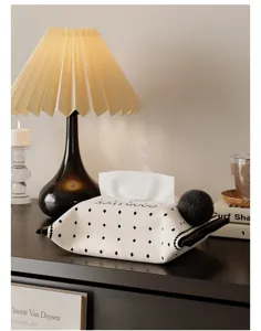 Nordic luxury tissue box cover featuring diamond pattern and cute plush ball detail.