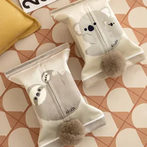Cute plush tissue box cover with animal design, soft fabric facial tissue holder for home and car.