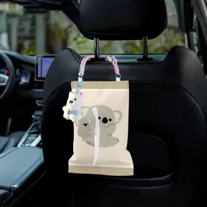 Cute hanging car tissue box holder with cute koala pattern and plush white bear pendant.