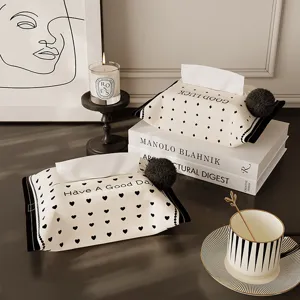 Light Luxury Polyester Tissue Box Cover Cute Pom Pom Car Desktop Napkin Pouch Storage Bag Home Living Room Decor