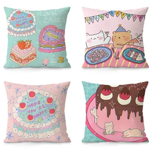 Cute Cartoon Print Plush Throw Pillow Cover Soft Nordic Style Decorative Cushion For Sofa Living Room Car Bed