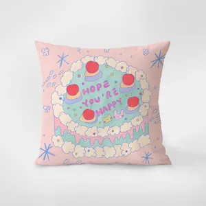 Cute cartoon cake pattern flannel throw pillow cover soft cushion detail design home decor.