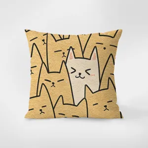 Housse de coussin en suédine imprimé chat cartoon nordique, déco canapé minimaliste.