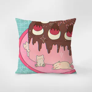 Cute cartoon cake print throw pillow cover, soft plush cushion case for sofa car living room decor.