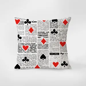 Funda de cojín decorativa con patrón de cartas de póker y periódico, sofá moderno.