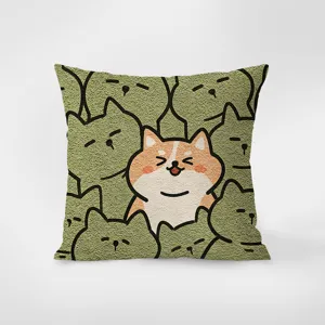 Joli coussin en peluche motif animal de dessin animé, housse de coussin confortable pour déco.
