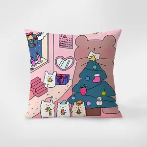 Cute Christmas cartoon throw pillow cover, soft flannel sofa cushion for living room bedroom home.