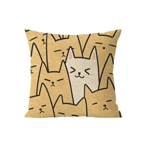 Housse de coussin en suédine à motif de chat de dessin animé nordique pour canapé.