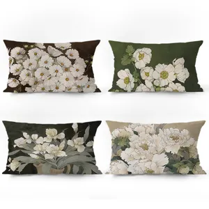 French Style Velvet Throw Pillow Cover Botanical Landscape Printed Decorative Cushion Case For Sofa Living Room Car Home Decor
