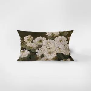 Rectangle throw pillow with classical oil painting white flowers pattern, soft flannel fabric.