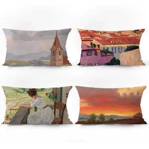French Vintage Oil Painting Throw Pillow Cover Velvet Decorative Cushion Cover For Sofa Living Room Home Decor