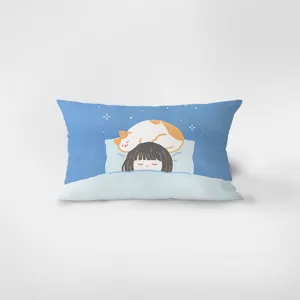 Nordic cartoon cat healing rectangular throw pillow soft flannel sofa cushion decor