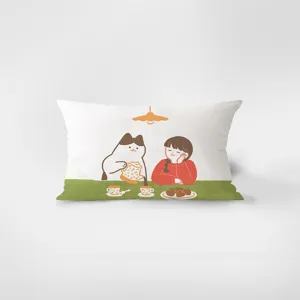 Nordic cartoon cat rectangular throw pillow velvet cushion cover for sofa living room decor.