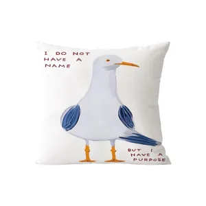 Cojín decorativo con ilustración de gaviota y texto, cojín suave para sofá y hogar.