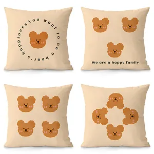 French Cream Style Cute Bear Throw Pillow Cover Soft Plush Decorative Square Cushion Case For Sofa Living Room Home Decor