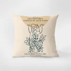 French artistic line art throw pillow, beige decorative cushion cover for sofa living room.
