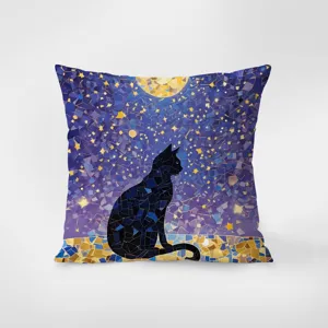 Dark night cat mosaic starry sky print plush square throw pillow for sofa car home decor
