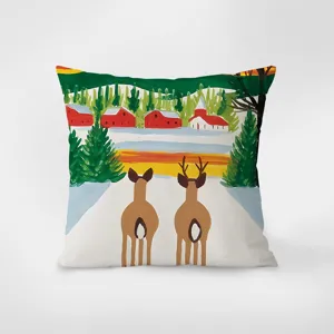 Nordic folk art winter snow deer throw pillow cover for cozy living room sofa home decor.