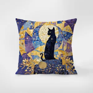 Artistic black cat mosaic pattern square throw pillow, double-sided printing sofa cushion.