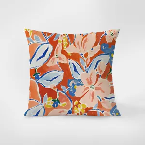 Nordic modern abstract floral velvet throw pillow cover, stylish sofa cushion detail view.