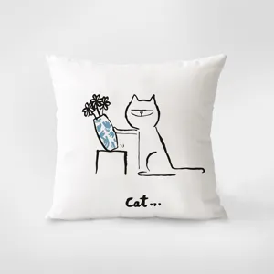 Minimalist cat art throw pillow cover, black and white line drawing design for sofa.